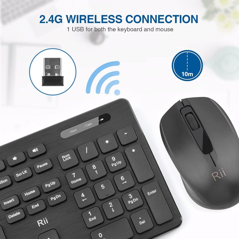 RII Wireless Keyboard and Mouse Combo - Standard Office PC Keyboard and Optical Wireless Mice (Black) - Image 2